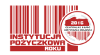 znak instytucji pożyczkowej roku z roku 2016, czerwony logotyp przypominający kod kreskowy