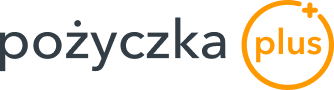 Logo pożyczka plus - szary napis pożyczka oraz pomarańczowy napis plus w pomarańczowym okręgu